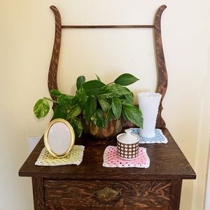 Vintage crochet squares doily table accent plant